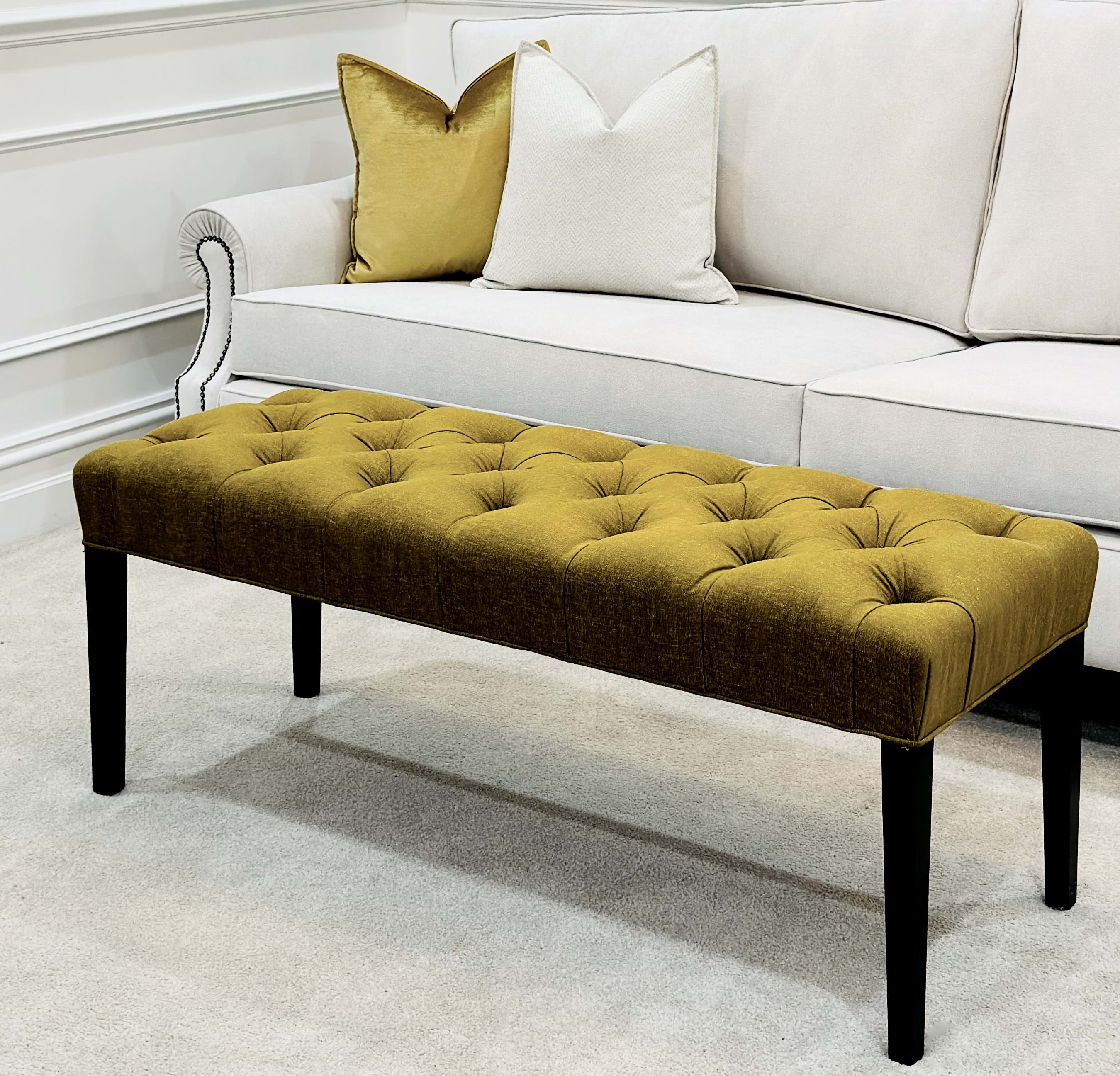 ottoman, footstool, bed, bedhead, headboard, sofa, dining chair, arm chair, lounge chair, chesterfield, tufted, diamond buttoning, custom made, upholstery, chair, australia, melbourne, sydney, perth, adelaide, Brisbane